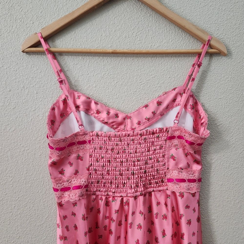 Betsey Johnson for Forever 21 Collab Pink Floral Satin Slip Dress Size M - Picture 3 of 11